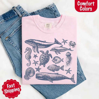 90s Sea Animals Comfort Colors Tee – Vintage Ocean Life Retro Shirt - A Roese Boutique
