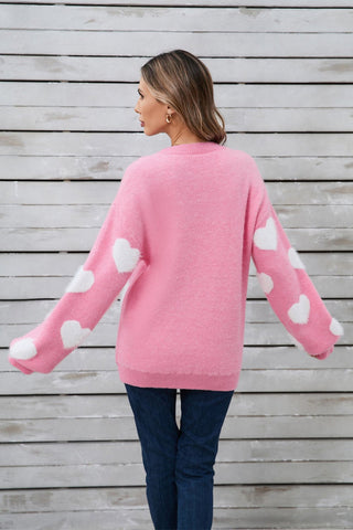 Angel Wings Heart Dropped Shoulder Long Sleeve Sweater - A Roese Boutique