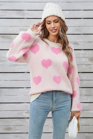 Angel Wings Heart Dropped Shoulder Long Sleeve Sweater - A Roese Boutique
