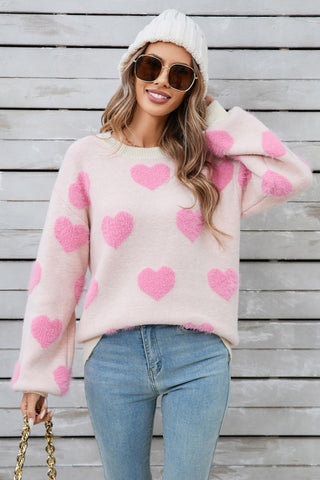 Angel Wings Heart Dropped Shoulder Long Sleeve Sweater - A Roese Boutique