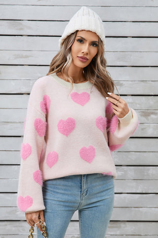 Angel Wings Heart Dropped Shoulder Long Sleeve Sweater - A Roese Boutique