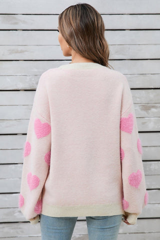 Angel Wings Heart Dropped Shoulder Long Sleeve Sweater - A Roese Boutique