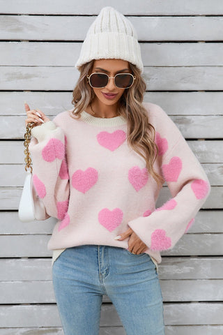 Angel Wings Heart Dropped Shoulder Long Sleeve Sweater - A Roese Boutique