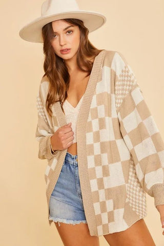 Annie Wear Checkered Open Front Drop Shoulder Cardigan - A Roese Boutique