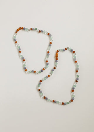 Baltic Sea Amber + Natural Gemstone || Beaded Necklace - A Roese Boutique