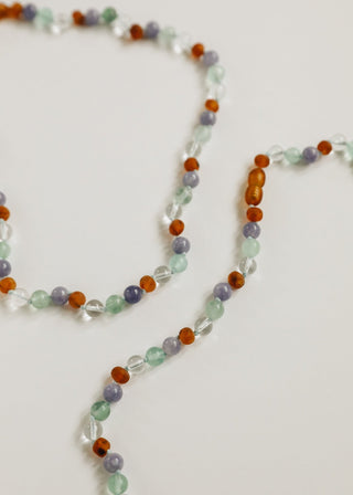 Baltic Sea Amber + Natural Gemstone || Beaded Necklace - A Roese Boutique