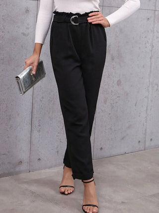 Belted Paperbag Waist Pants - A Roese Boutique