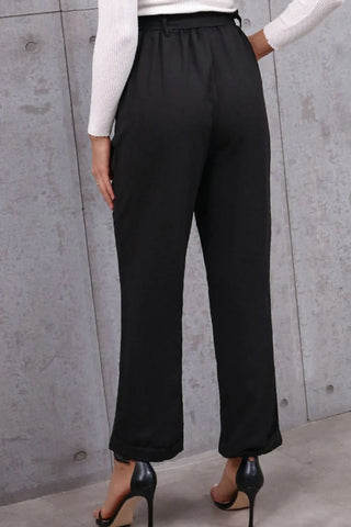 Belted Paperbag Waist Pants - A Roese Boutique