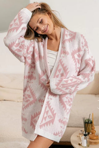 BiBi Aztec Pattern Open Front Cardigan - A Roese Boutique