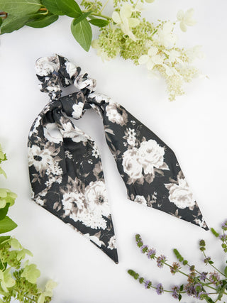 Black Floral Scarf Scrunchie - A Roese Boutique