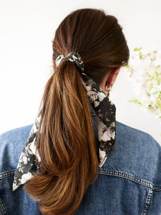 Black Floral Scarf Scrunchie - A Roese Boutique