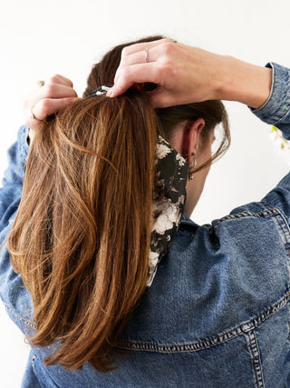 Black Floral Scarf Scrunchie - A Roese Boutique