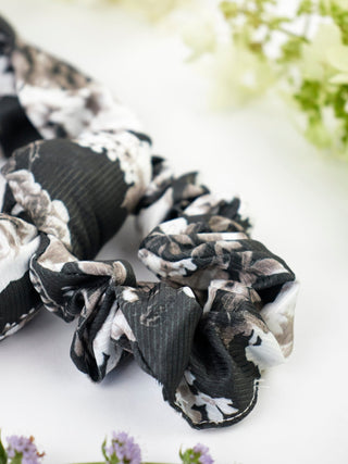 Black Floral Scarf Scrunchie - A Roese Boutique