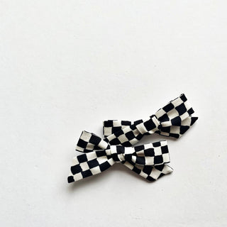 Black & White Checkered Madison Pigtail Set - A Roese Boutique