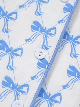 Bow Print Long Sleeve Shirt and Pants Pajama Set - A Roese Boutique