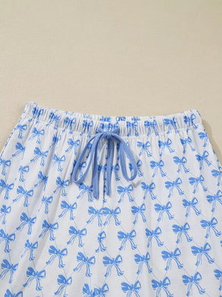 Bow Print Long Sleeve Shirt and Pants Pajama Set - A Roese Boutique