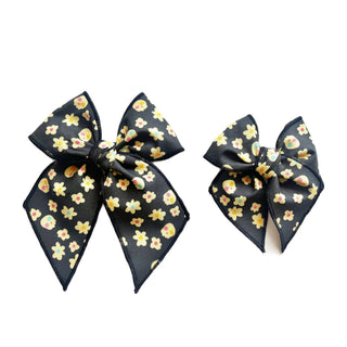Bright Skulls on Black Elle Bow - A Roese Boutique