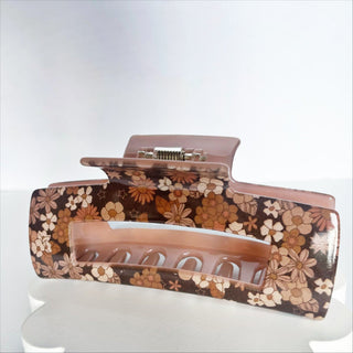 Brown Retro Floral Claw Clip - A Roese Boutique