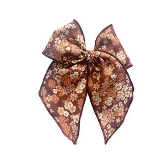 Brown Retro Floral Elle Bow - A Roese Boutique