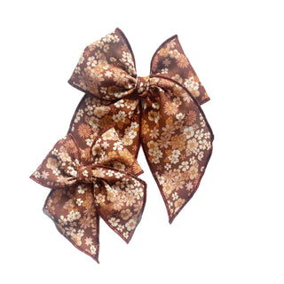Brown Retro Floral Elle Bow - A Roese Boutique