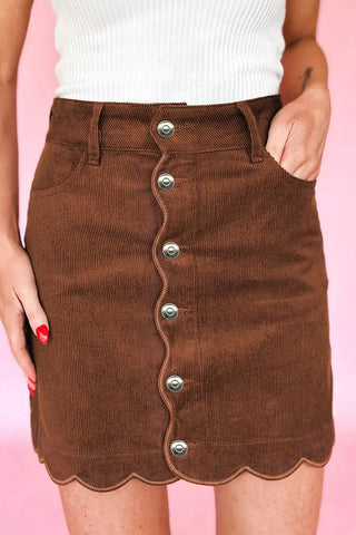 Button Front Corduroy Mini Pockets Sheath Silhouette Skirt - A Roese Boutique