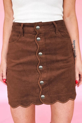 Button Front Corduroy Mini Pockets Sheath Silhouette Skirt - A Roese Boutique