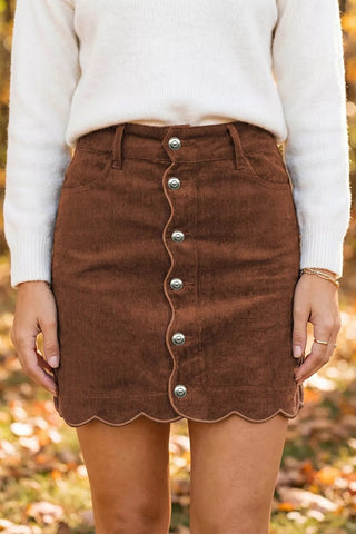 Button Front Corduroy Mini Pockets Sheath Silhouette Skirt - A Roese Boutique