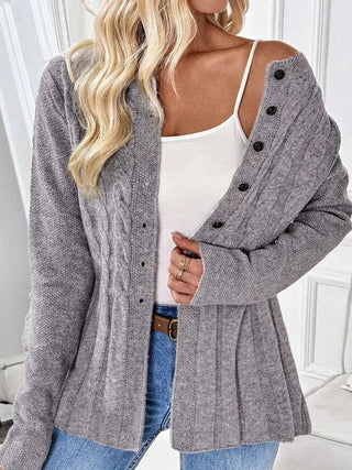 Cable-Knit Button-Down Cardigan - A Roese Boutique