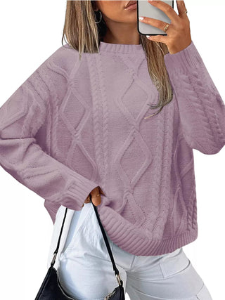 Cable Knit Round Neck Long Sleeve Sweater - A Roese Boutique
