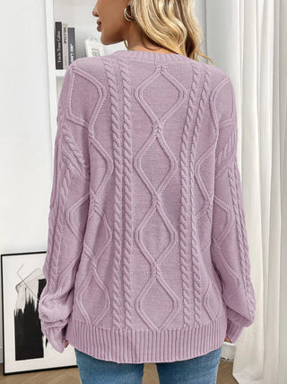 Cable Knit Round Neck Long Sleeve Sweater - A Roese Boutique