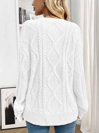Cable Knit Round Neck Long Sleeve Sweater - A Roese Boutique