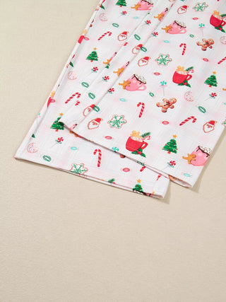 Christmas Spirit Cute Holiday Print Short Sleeve Shirt and Pants 2pcs Pajama Set - A Roese Boutique