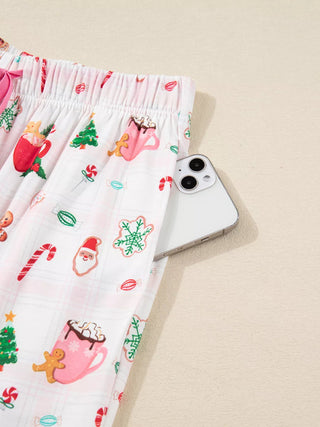 Christmas Spirit Cute Holiday Print Short Sleeve Shirt and Pants 2pcs Pajama Set - A Roese Boutique