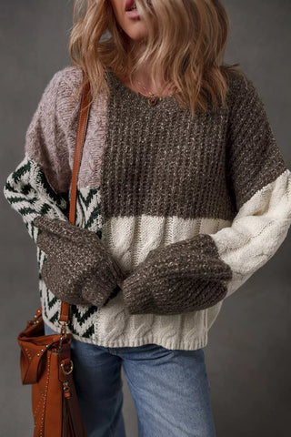 Color Block Cable Knit Sweater - A Roese Boutique