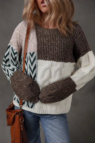 Color Block Cable Knit Sweater - A Roese Boutique