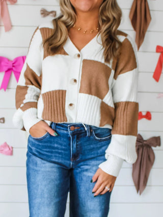 Color Block Knit Button - Up Cardigan - A Roese Boutique
