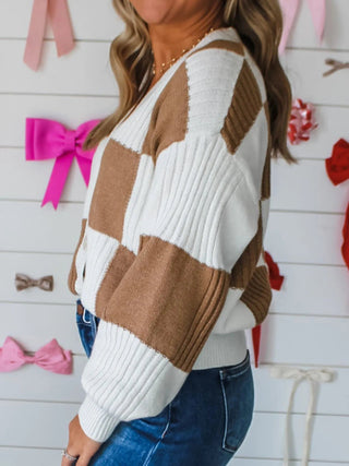 Color Block Knit Button - Up Cardigan - A Roese Boutique