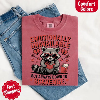 Comfort Colors Emotionally Unavailable Raccoon T-Shirts - A Roese Boutique
