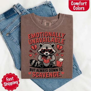 Comfort Colors Emotionally Unavailable Raccoon T-Shirts - A Roese Boutique