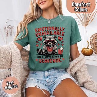 Comfort Colors Emotionally Unavailable Raccoon T-Shirts - A Roese Boutique