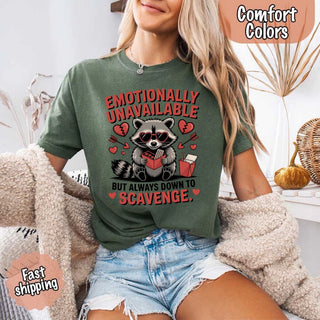 Comfort Colors Emotionally Unavailable Raccoon T-Shirts - A Roese Boutique
