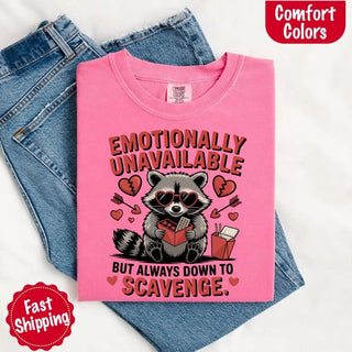Comfort Colors Emotionally Unavailable Raccoon T-Shirts - A Roese Boutique