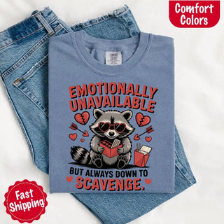 Comfort Colors Emotionally Unavailable Raccoon T-Shirts - A Roese Boutique
