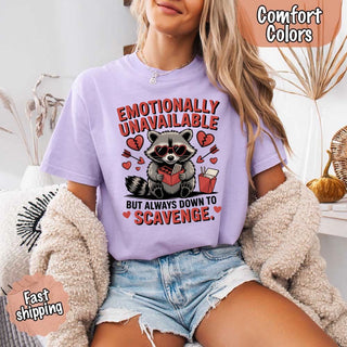 Comfort Colors Emotionally Unavailable Raccoon T-Shirts - A Roese Boutique