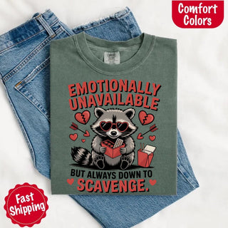 Comfort Colors Emotionally Unavailable Raccoon T-Shirts - A Roese Boutique