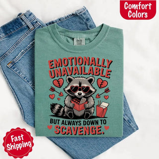 Comfort Colors Emotionally Unavailable Raccoon T-Shirts - A Roese Boutique