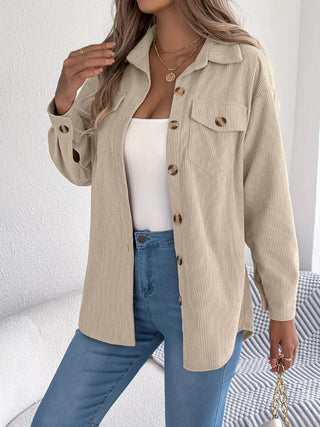 Corduroy Button - Up Long Sleeve Shacket - A Roese Boutique