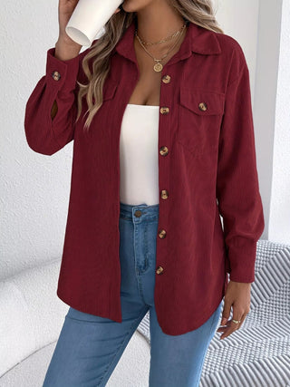 Corduroy Button - Up Long Sleeve Shacket - A Roese Boutique