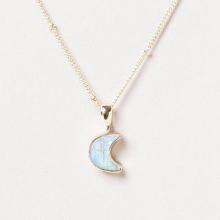 Crescent Moon Raw Gemstone Necklace by Tiny Rituals - A Roese Boutique