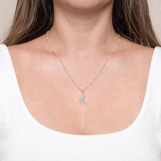 Crescent Moon Raw Gemstone Necklace by Tiny Rituals - A Roese Boutique